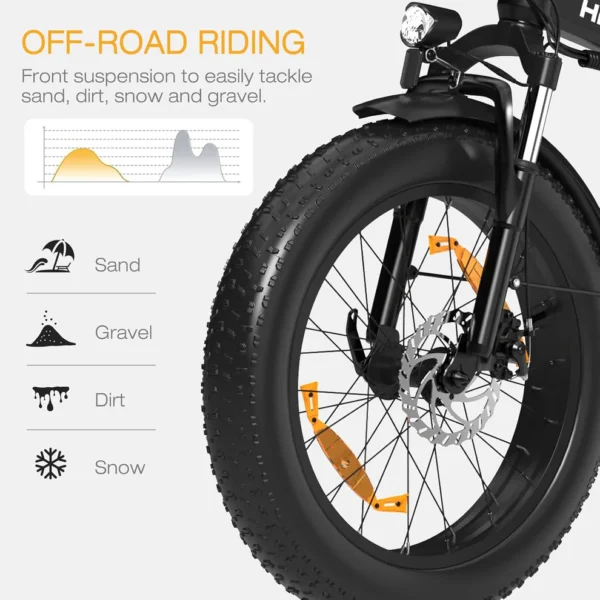 BK10S Folding Electric Bike - Black Orange & Black Green | 48V 13Ah Hidden Battery | 250W Motor | 20"x4.0" Puncture-Resistant Tires - Image 3
