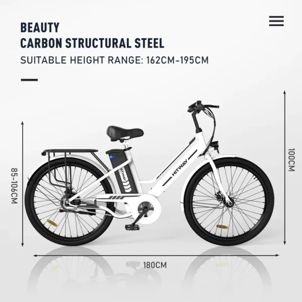 BK8S E-Way Electric Bike - 350W Motor, 26" Fat Tires, 80KM Range, Detachable Battery, 7-Speed Shimano, Unisex Commuter E-Bike 350W 36V 8.4Ah  26*2.35'' Tire - Image 5