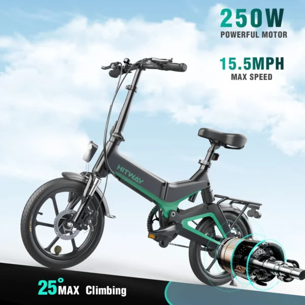Hitway BK2 Electric Folding Bike 250W 36V – Compact, High-Performance E-Bike with Long Battery Life, Adjustable Heights & Dual Brakes - Image 4