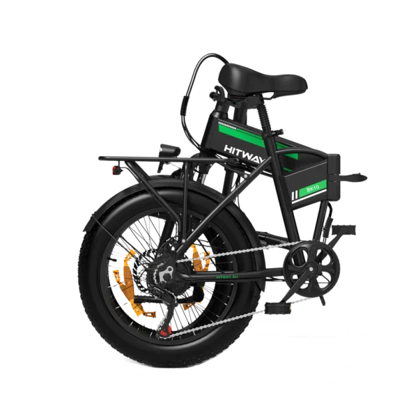 BK10S Folding Electric Bike - Black Orange & Black Green | 48V 13Ah Hidden Battery | 250W Motor | 20"x4.0" Puncture-Resistant Tires - Image 2