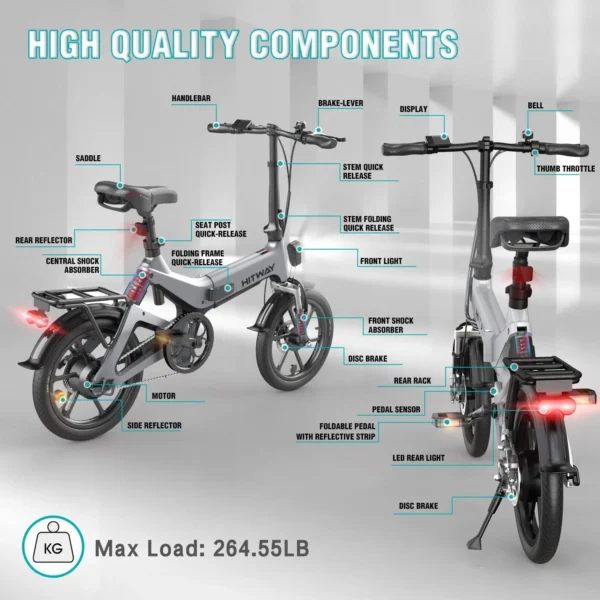 Hitway BK2 Electric Folding Bike 250W 36V – Compact, High-Performance E-Bike with Long Battery Life, Adjustable Heights & Dual Brakes - Image 11