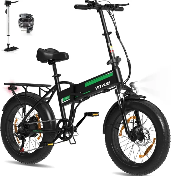 BK10S Folding Electric Bike - Black Orange & Black Green | 48V 13Ah Hidden Battery | 250W Motor | 20"x4.0" Puncture-Resistant Tires