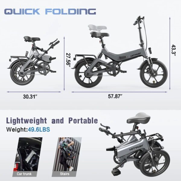 Hitway BK2 Electric Folding Bike 250W 36V – Compact, High-Performance E-Bike with Long Battery Life, Adjustable Heights & Dual Brakes - Image 9