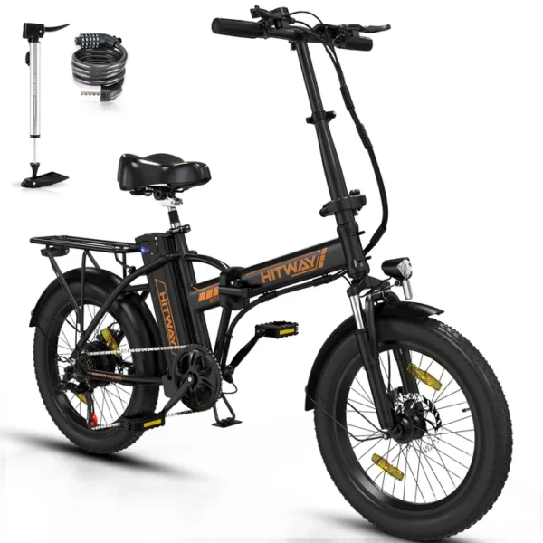 BK11 Folding Electric Bike – Black Orange & Black Green | 20x3.0” Fat Tires, Removable Battery, Compact Storage - Image 2