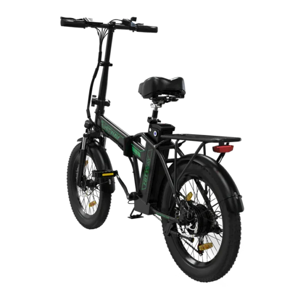 BK11 Folding Electric Bike – Black Orange & Black Green | 20x3.0” Fat Tires, Removable Battery, Compact Storage - Image 6